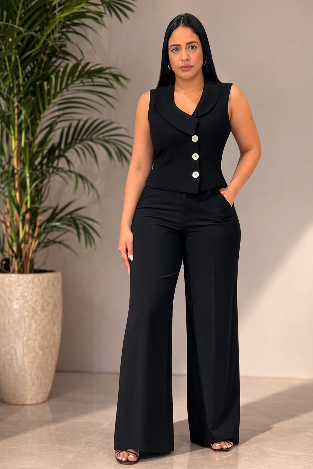 Elegant Black Vest & Pants Set