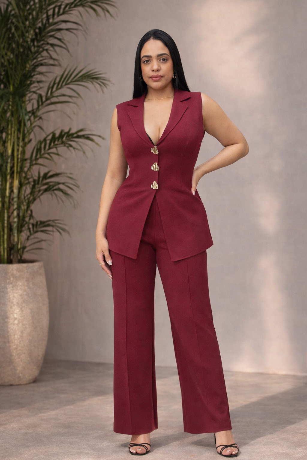 Elegant Burgundy Two-Piece Set