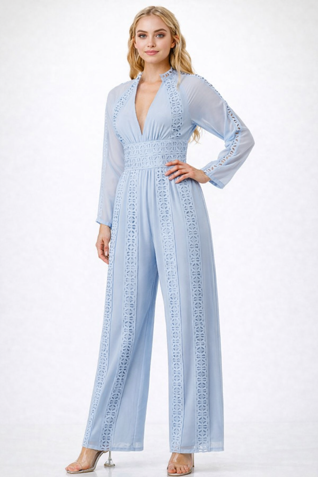 Elegant Sky Blue Lace Jumpsuit