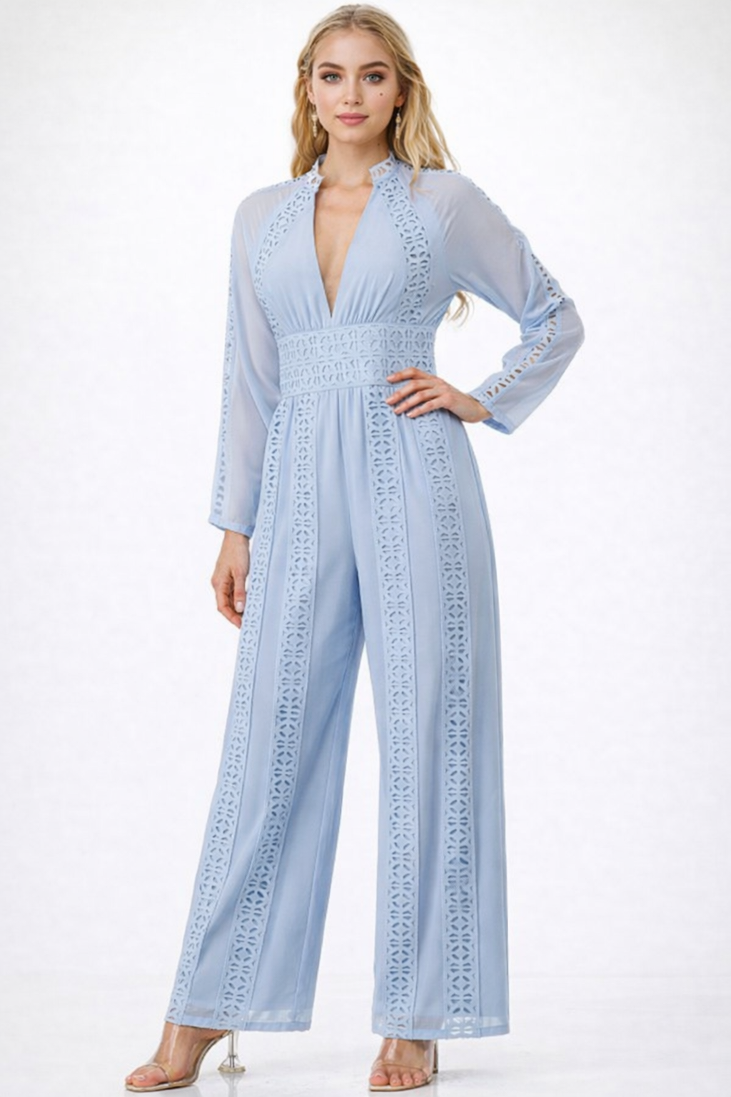 Elegant Sky Blue Lace Jumpsuit