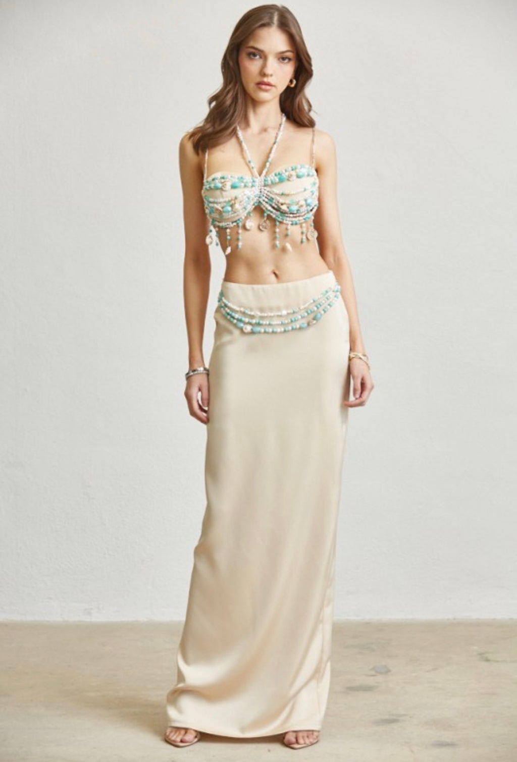 TURQUOISE PEARL SHELL MAXI 2PC SKIRT SET