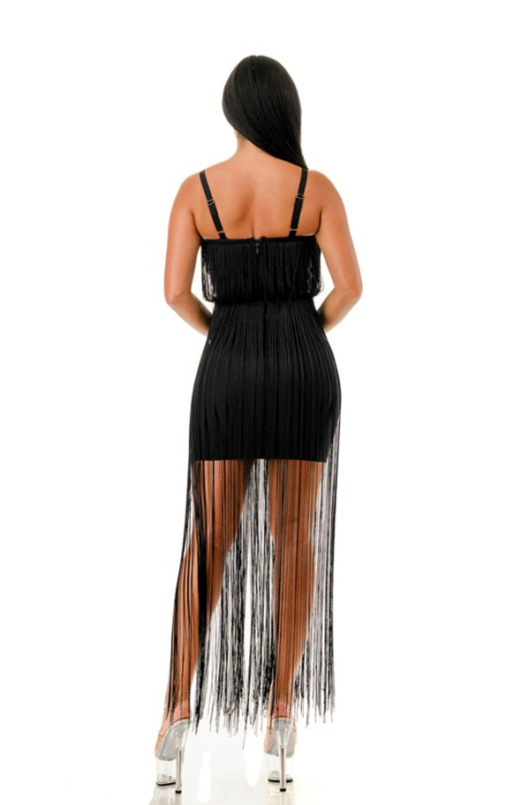 MINI BANDAGE DRESS WITH FRINGE DETAIL