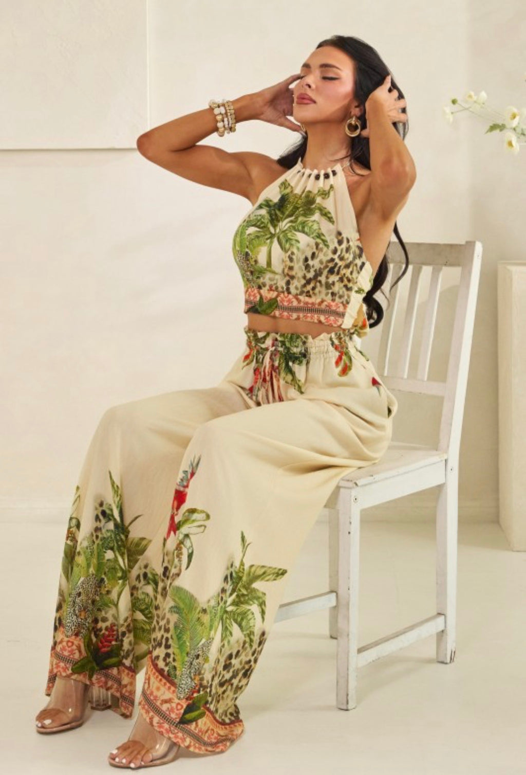 HALTER NECK TOP WITH WIDE PANTS SET
