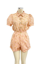 GOLD EMBROIDERED SHORT SLEEVE TOP AND SHORTS SETS