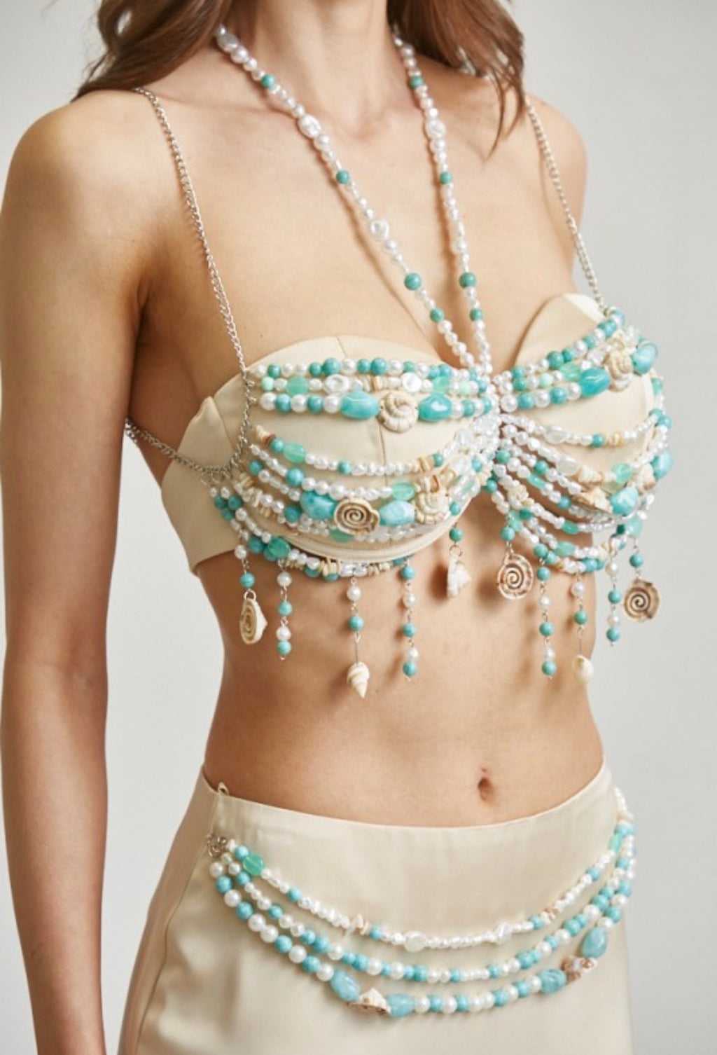 TURQUOISE PEARL SHELL MAXI 2PC SKIRT SET