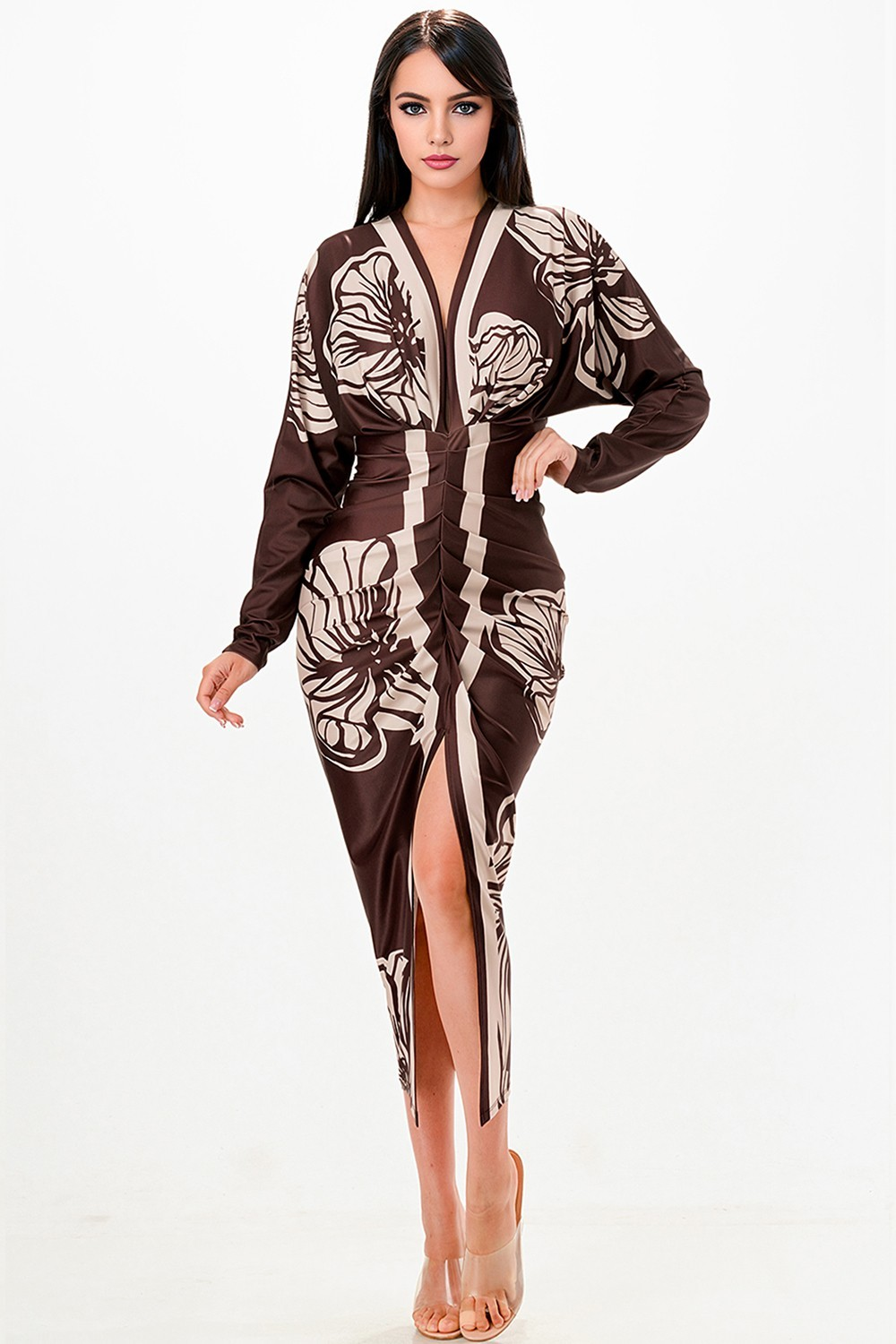 Midi Dress Long Sleeve Browm