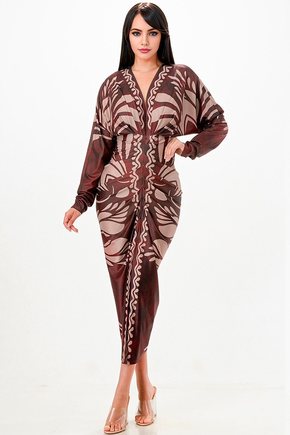 Midi Dress Long Sleeve Burgundy