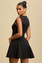 Rose Button Black Mini Dress