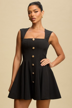 Rose Button Black Mini Dress