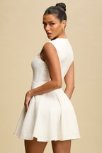 Rose Button White Mini Dress