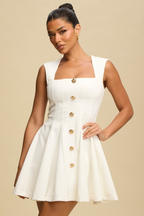 Rose Button White Mini Dress
