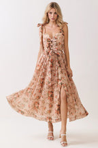 Floral Tie Strap Midi Dress