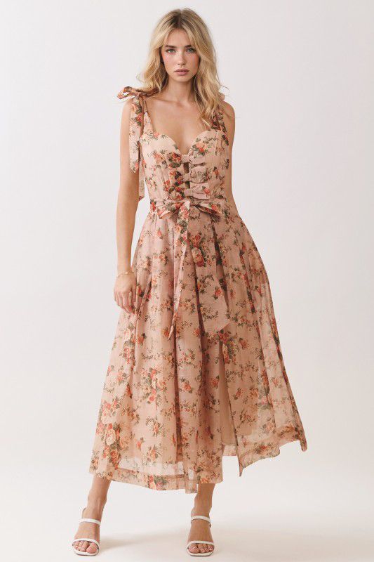 Floral Tie Strap Midi Dress