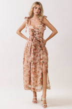 Floral Tie Strap Midi Dress