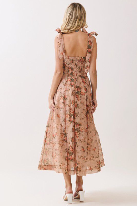Floral Tie Strap Midi Dress