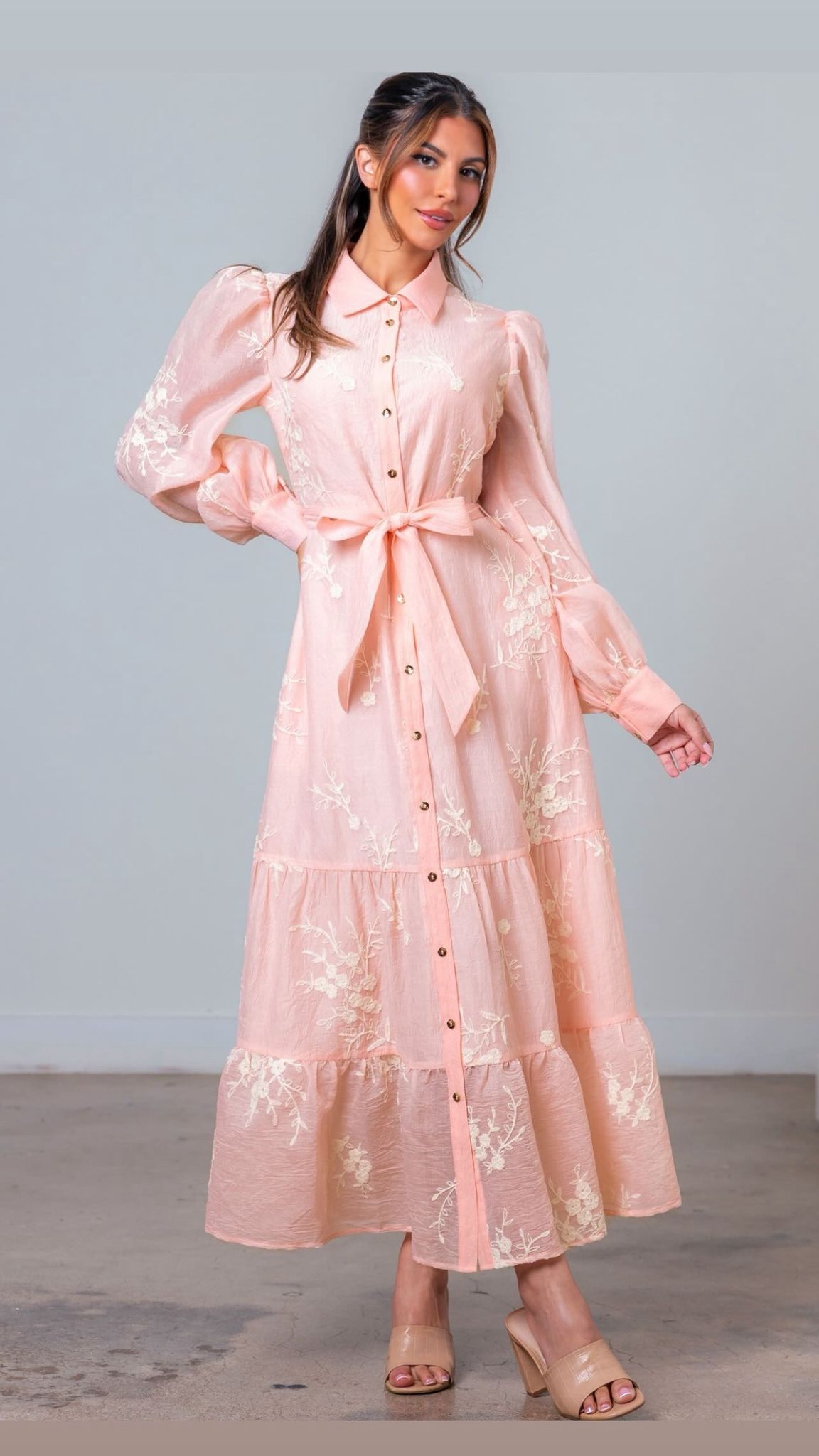 Blush Floral Embroidered Midi Dress