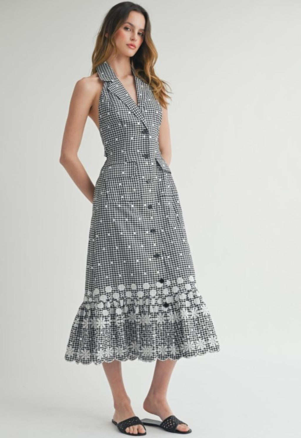 Gingham Button Midi Dress