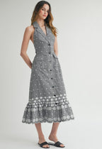 Gingham Button Midi Dress