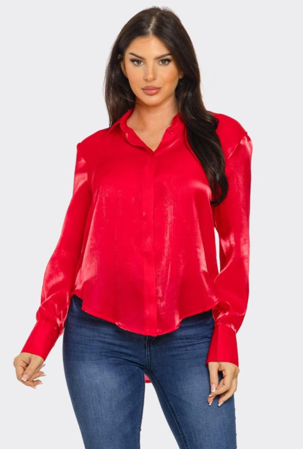 Red Satin Shirt Blouse