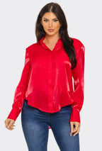 Red Satin Shirt Blouse