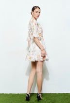 Floral Lace Mini Dress Linen Fabric