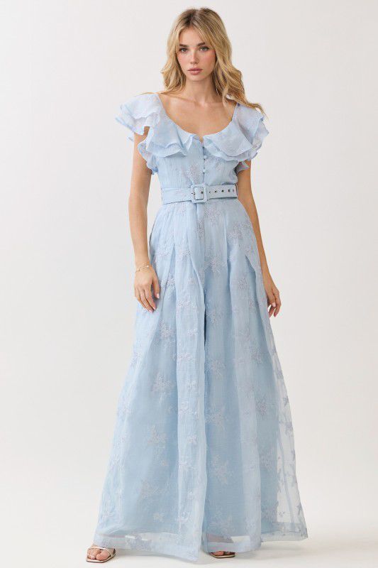 Light Blue Ruffle Maxi Jumpsuit