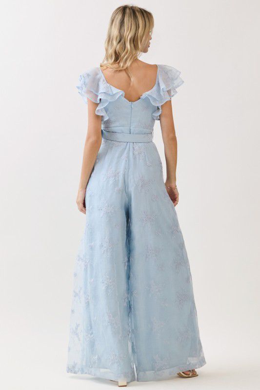 Light Blue Ruffle Maxi Jumpsuit