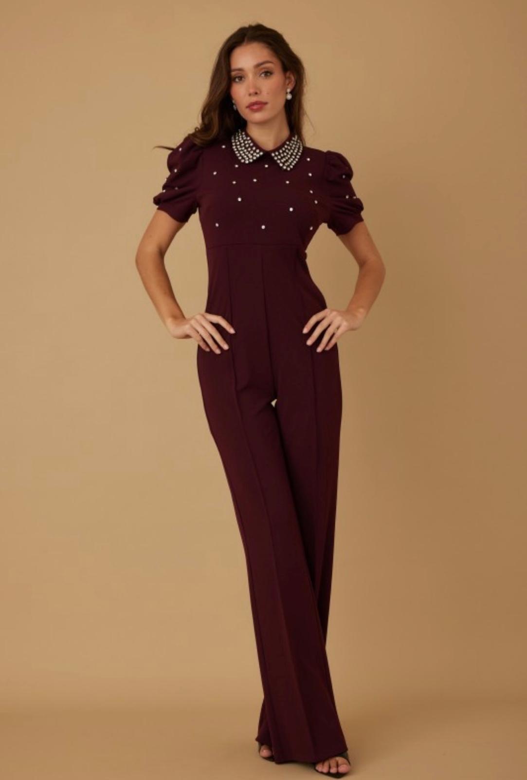 Elegant Pearl Collar Jumpsuit