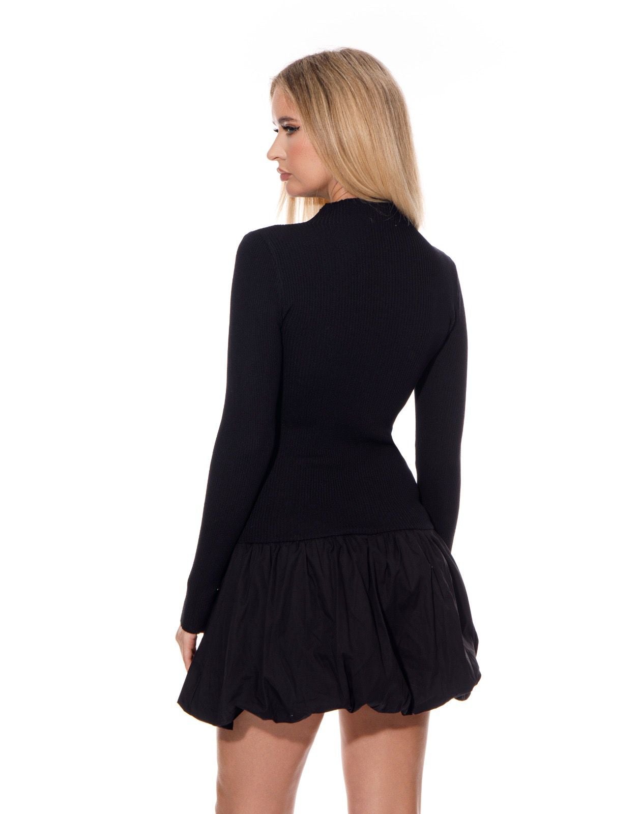 Elegant Black Long Sleeve Mini Dress