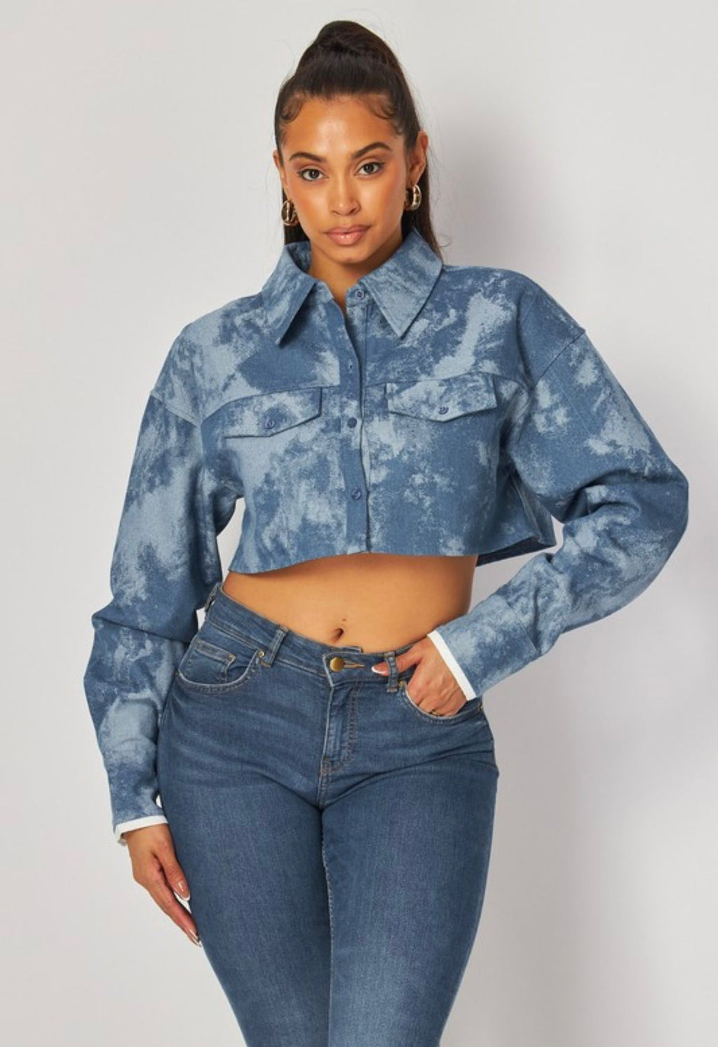 Trendy Cropped Tie-Dye Denim Jacket