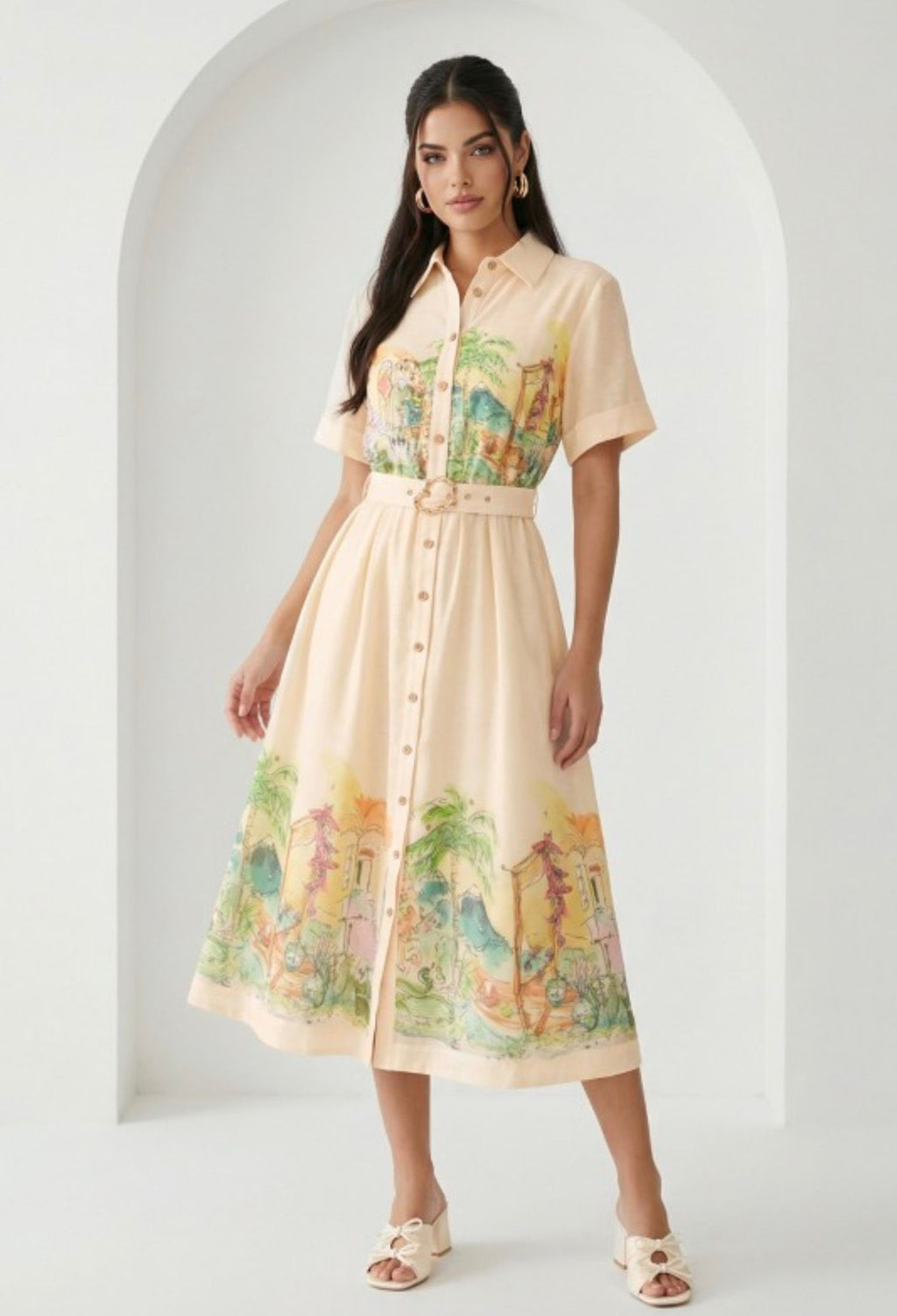 Floral Oasis Belted Midi Dress