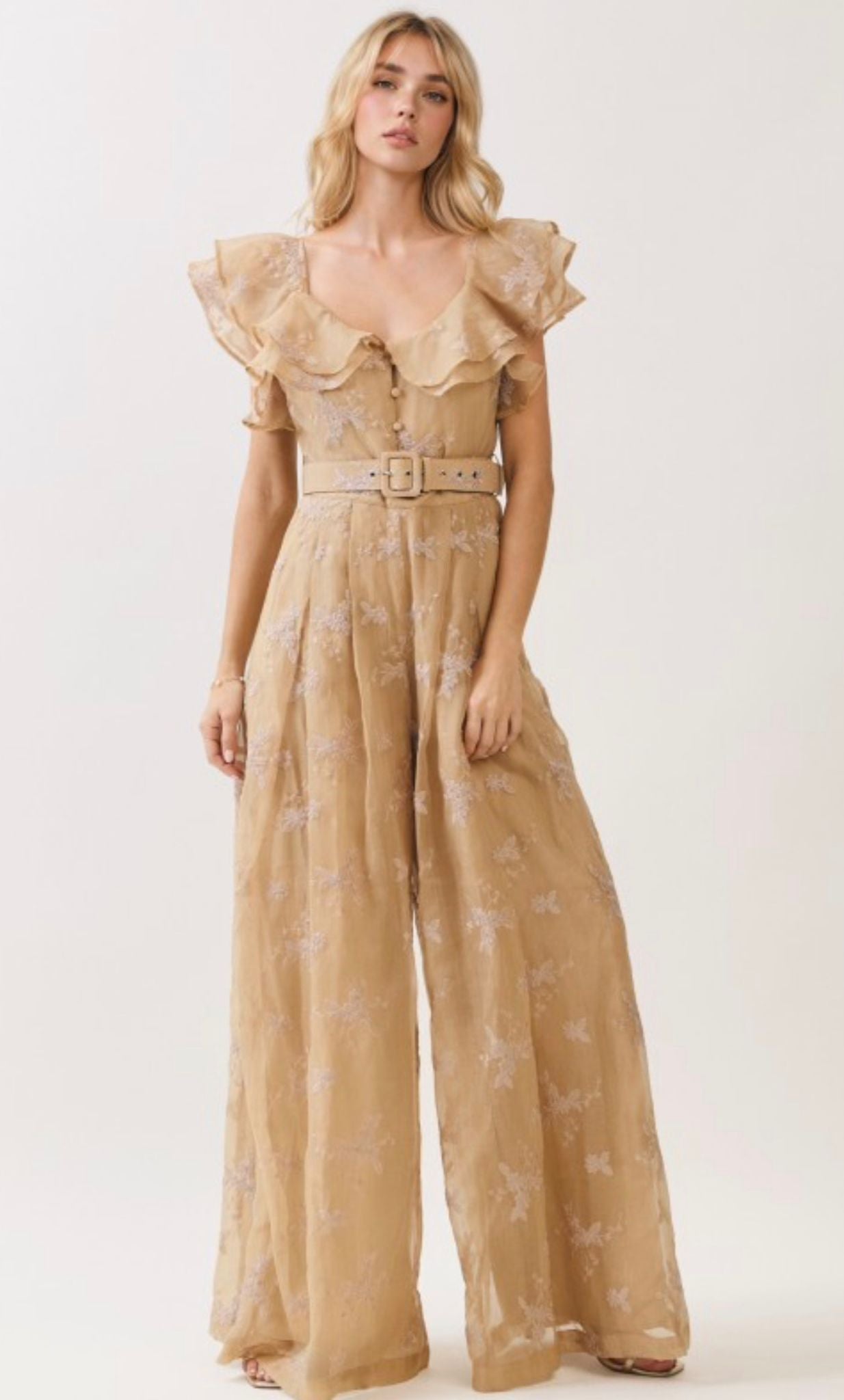 Ruffle Detail Belted Jumpsuit