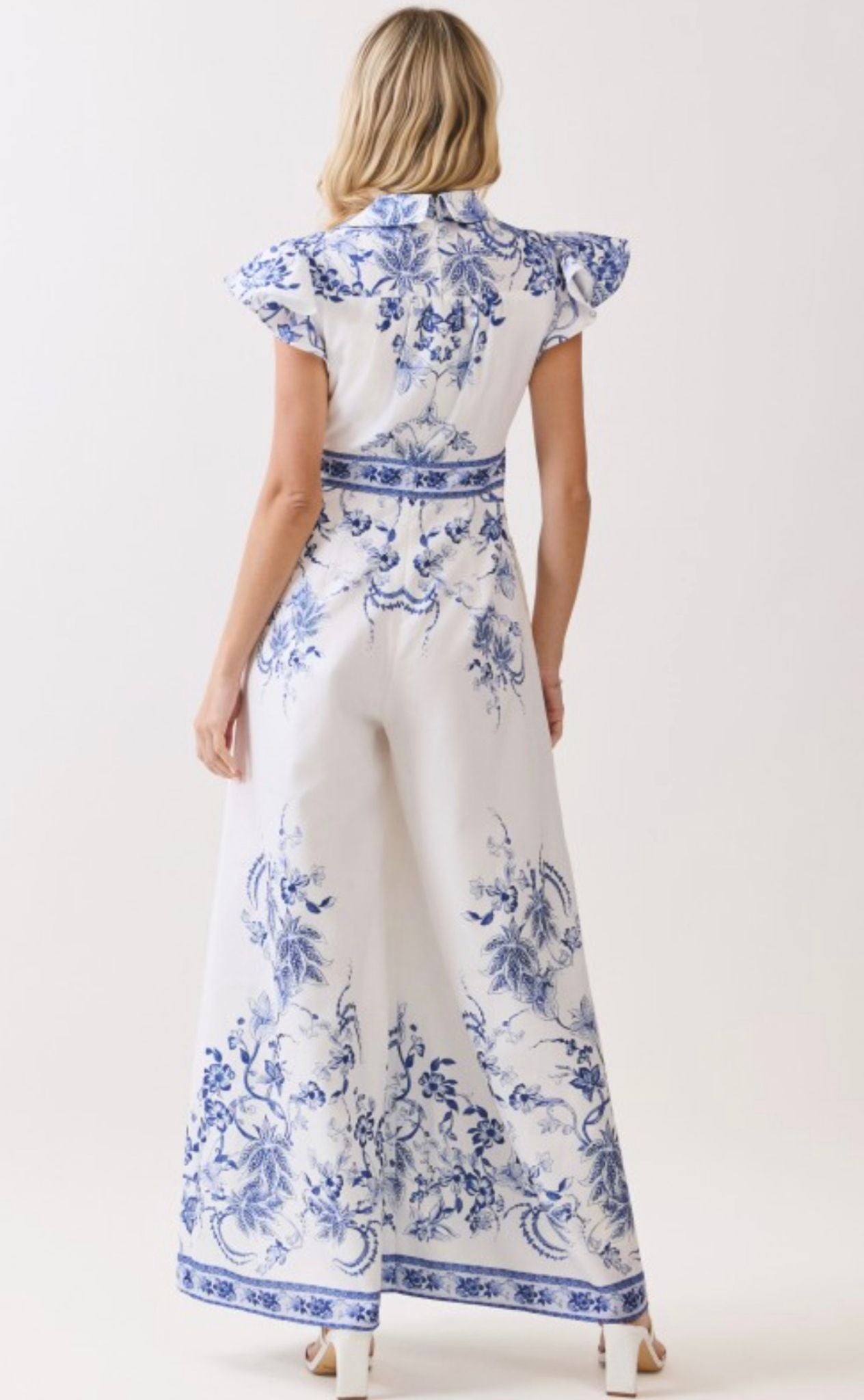 Blue Porcelain Elegance Maxi Jumpsuit