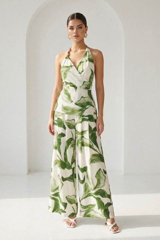 Leaf Print Top and Pant Set