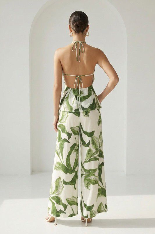 Leaf Print Top and Pant Set