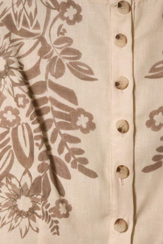 Taupe Floral Print Jewel Neck Top and Pants Set
