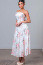 Floral Print Eyelet Midi Dress
