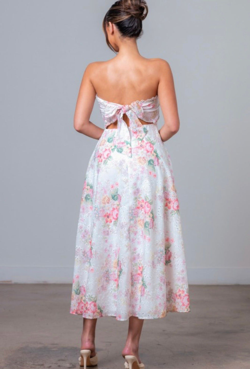 Floral Print Eyelet Midi Dress