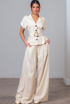 Button Down Belted Top and Pants Set