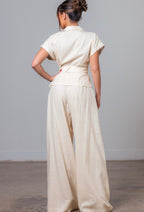 Button Down Belted Top and Pants Set