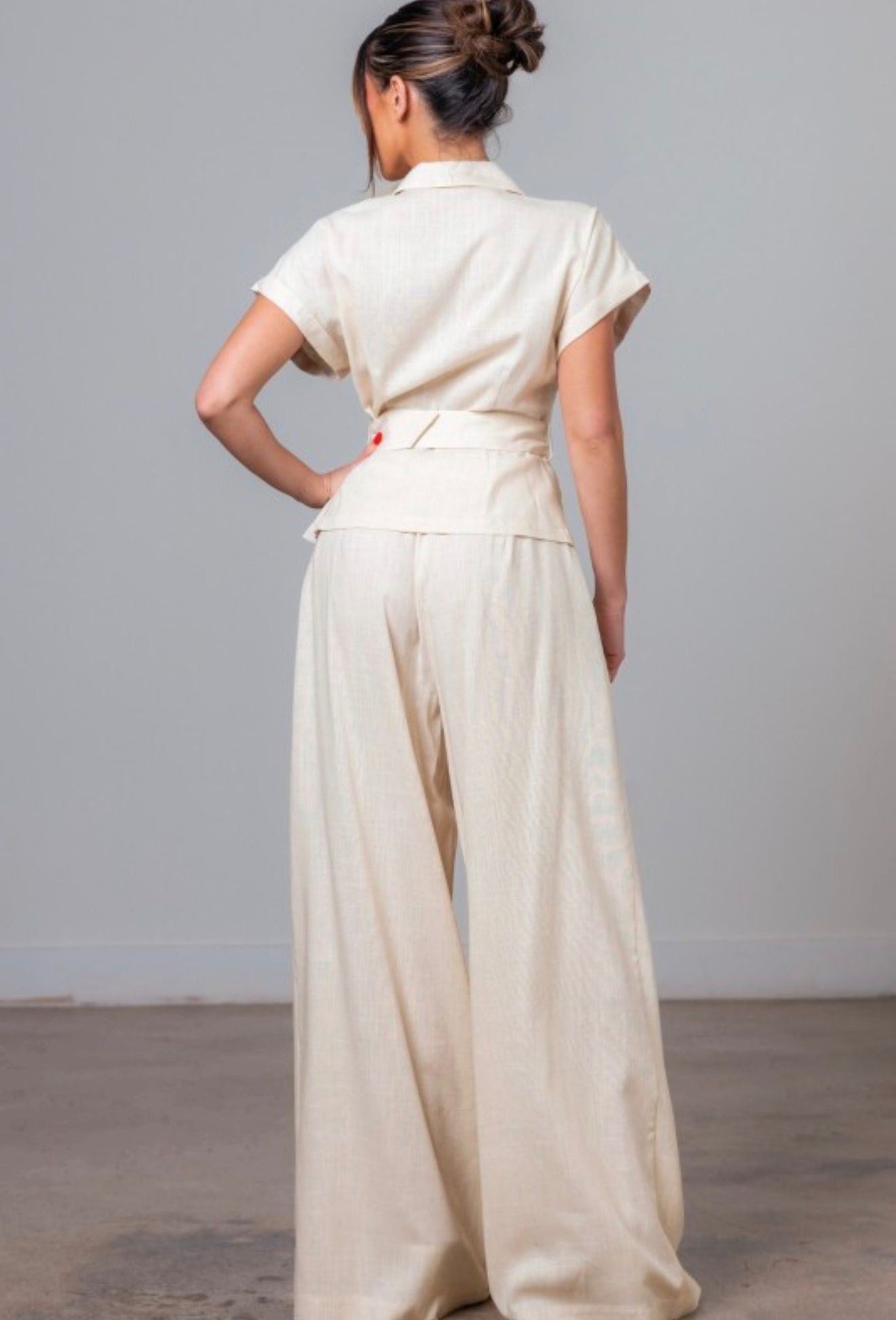 Button Down Belted Top and Pants Set