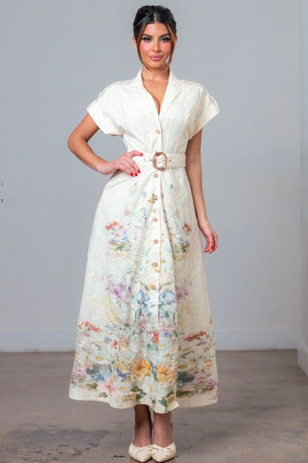 Flowers Belted Maxi Dress