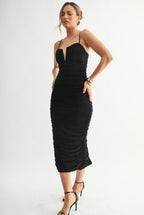 Sculpted Ruche Midi Dress