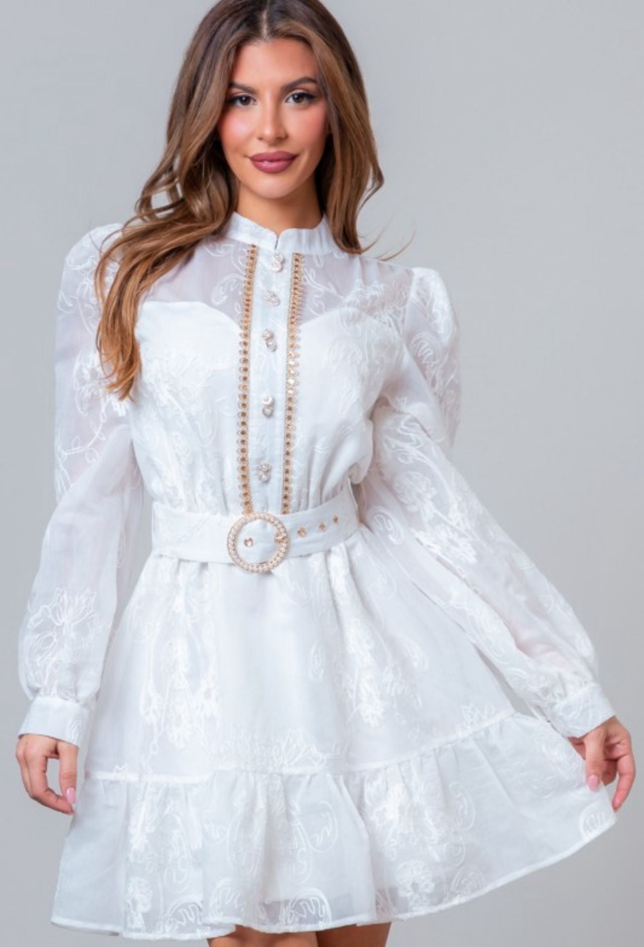 White Flare Dress With Belt